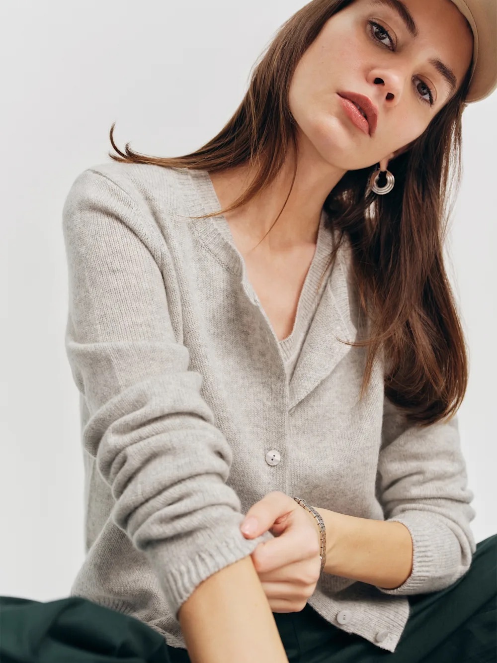 Reformation Clara Cashmere Crew Cardigan Grey - Size S